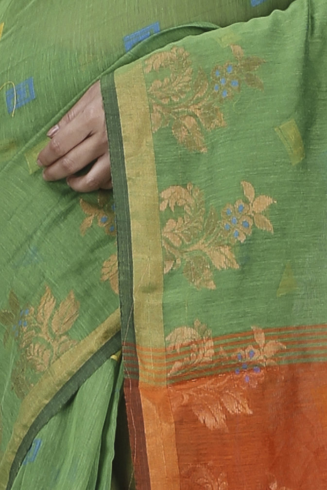 Green Blended Cotton Banu Hand Loom Saree (1285)